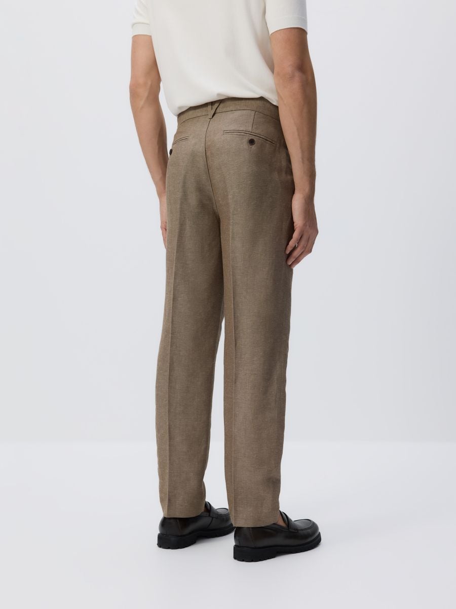 Chino regular trousers with linen blend - brown - RESERVED - 4