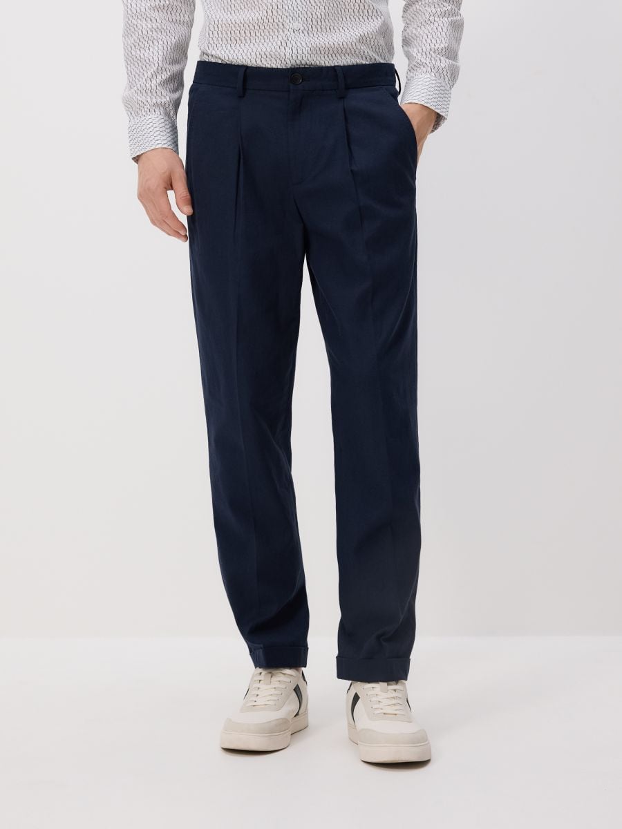 Chino slim pantalone s mešavinom lana - mornarsko - RESERVED