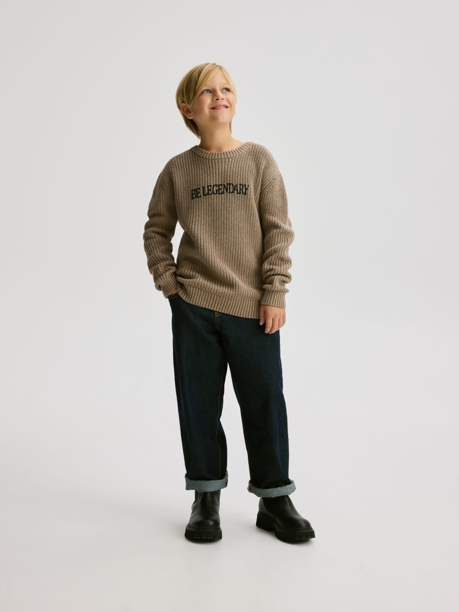 Pamučni džemper sa printom - bež - RESERVED