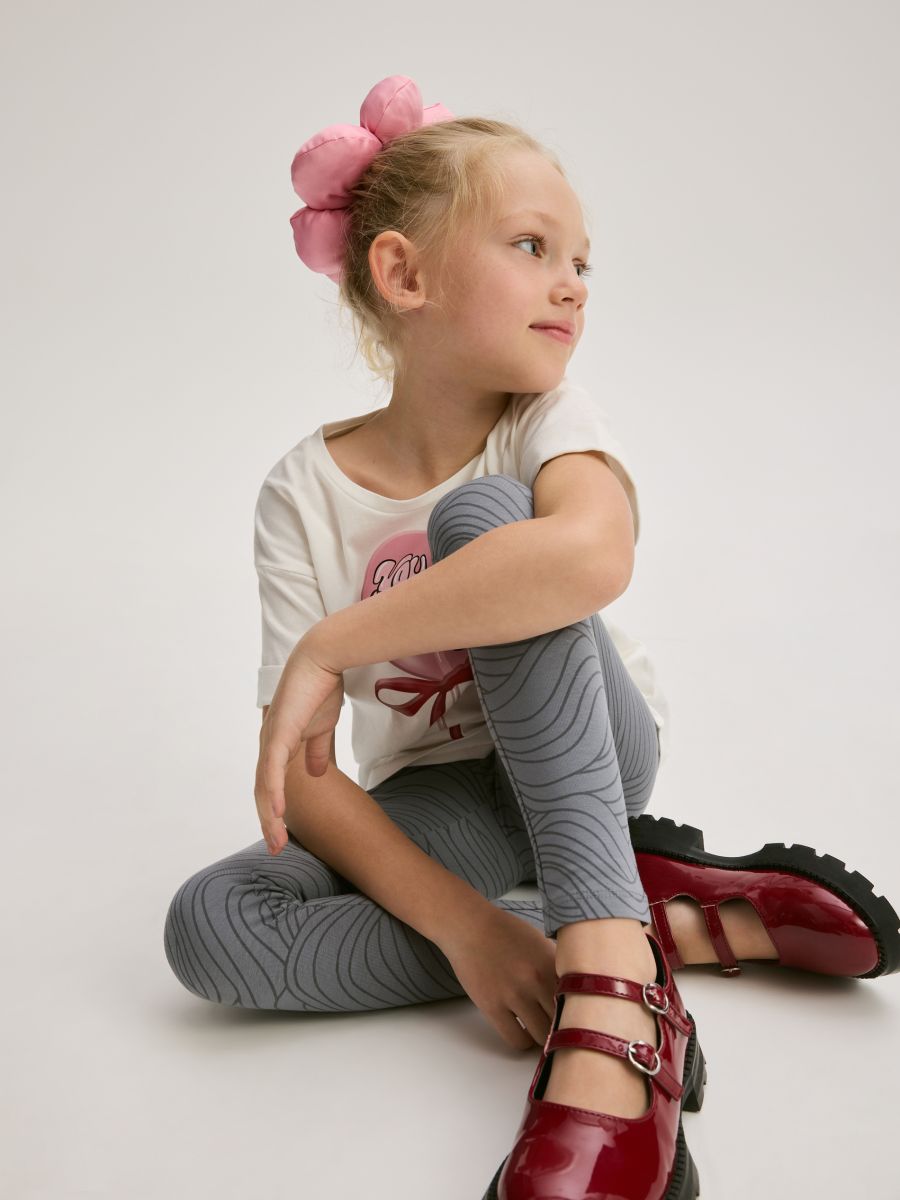 Patterned leggings with bow - dark grey - RESERVED - 3