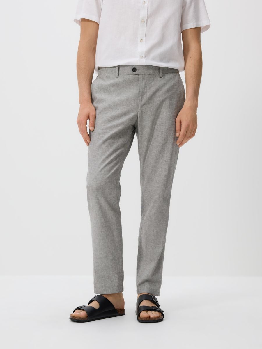 Chino regular trousers with linen blend - olive - RESERVED - 3