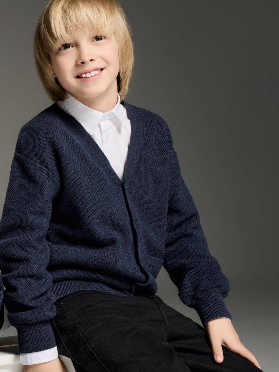 Structural fabric cardigan with pockets - navy - RESERVED