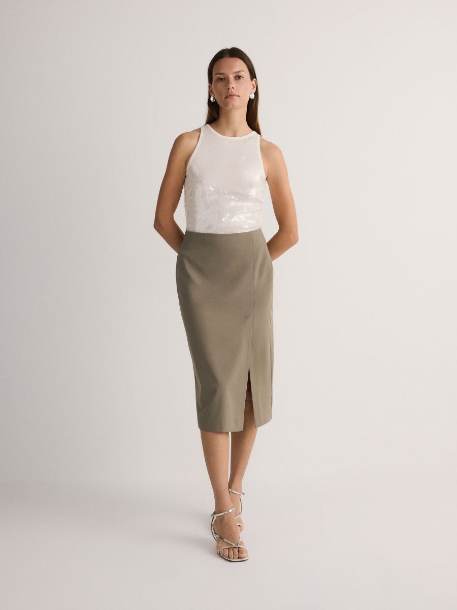Skirt with slit - green - RESERVED
