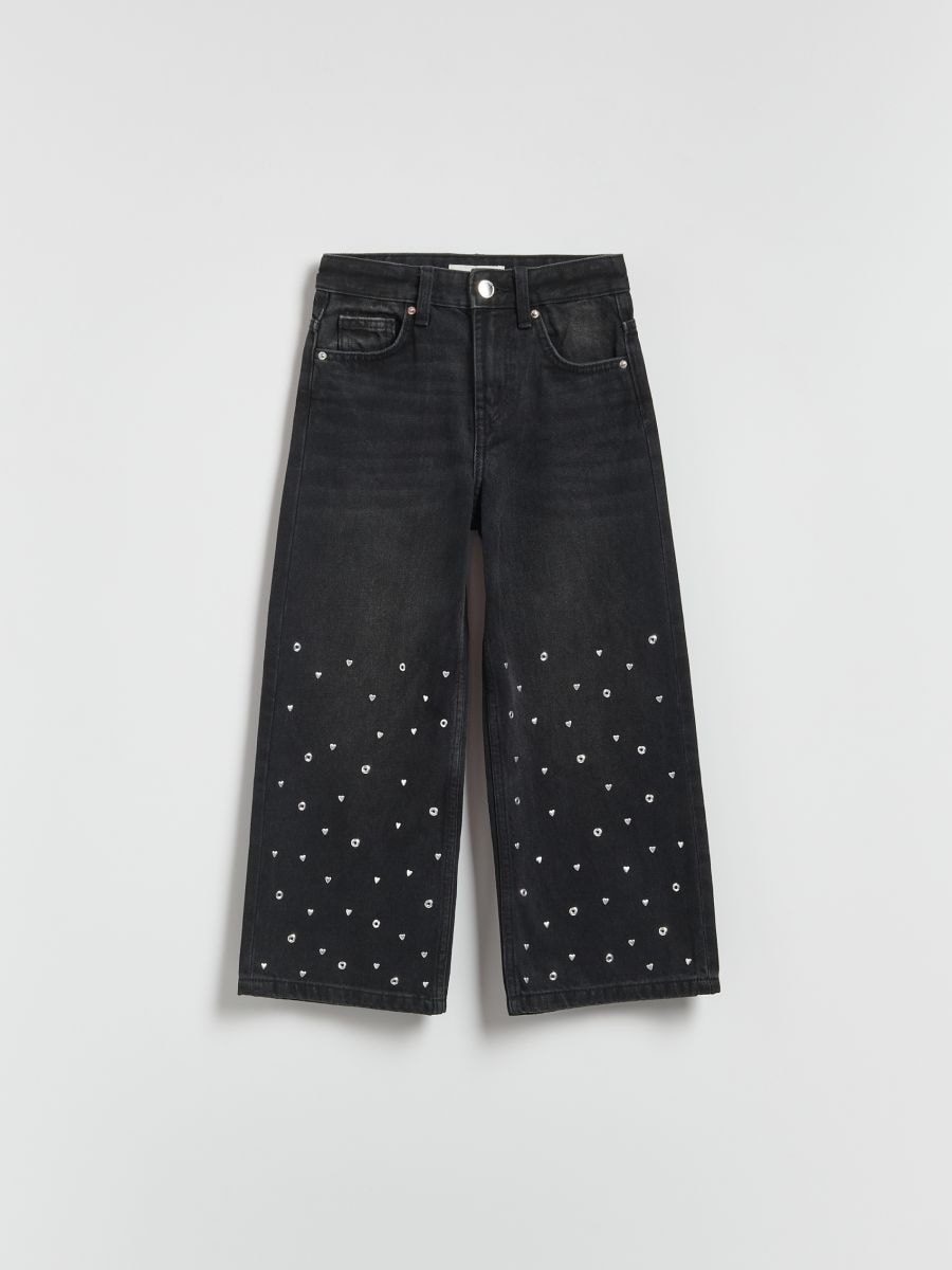 Vaqueros wide leg con aplicaciones - noir - RESERVED