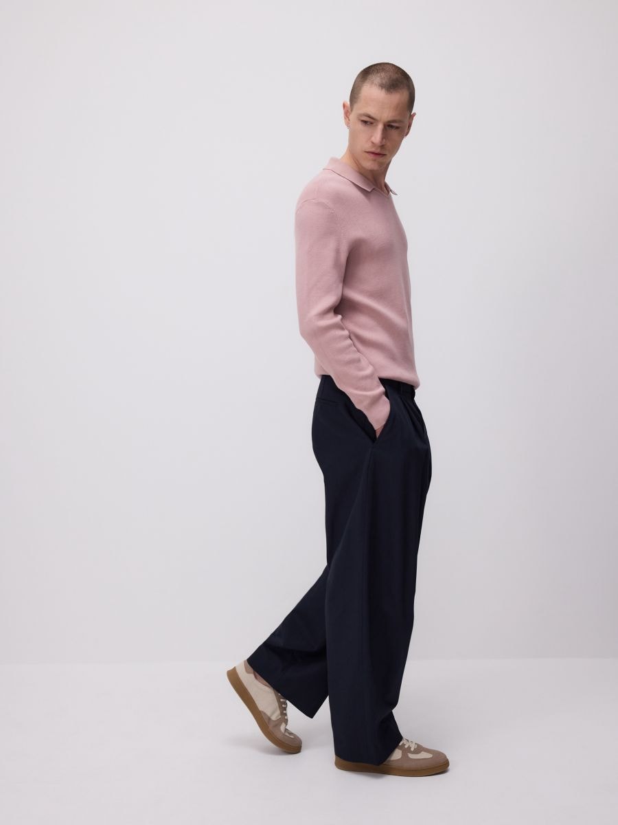 Loose trousers with linen blend - navy - RESERVED - 4