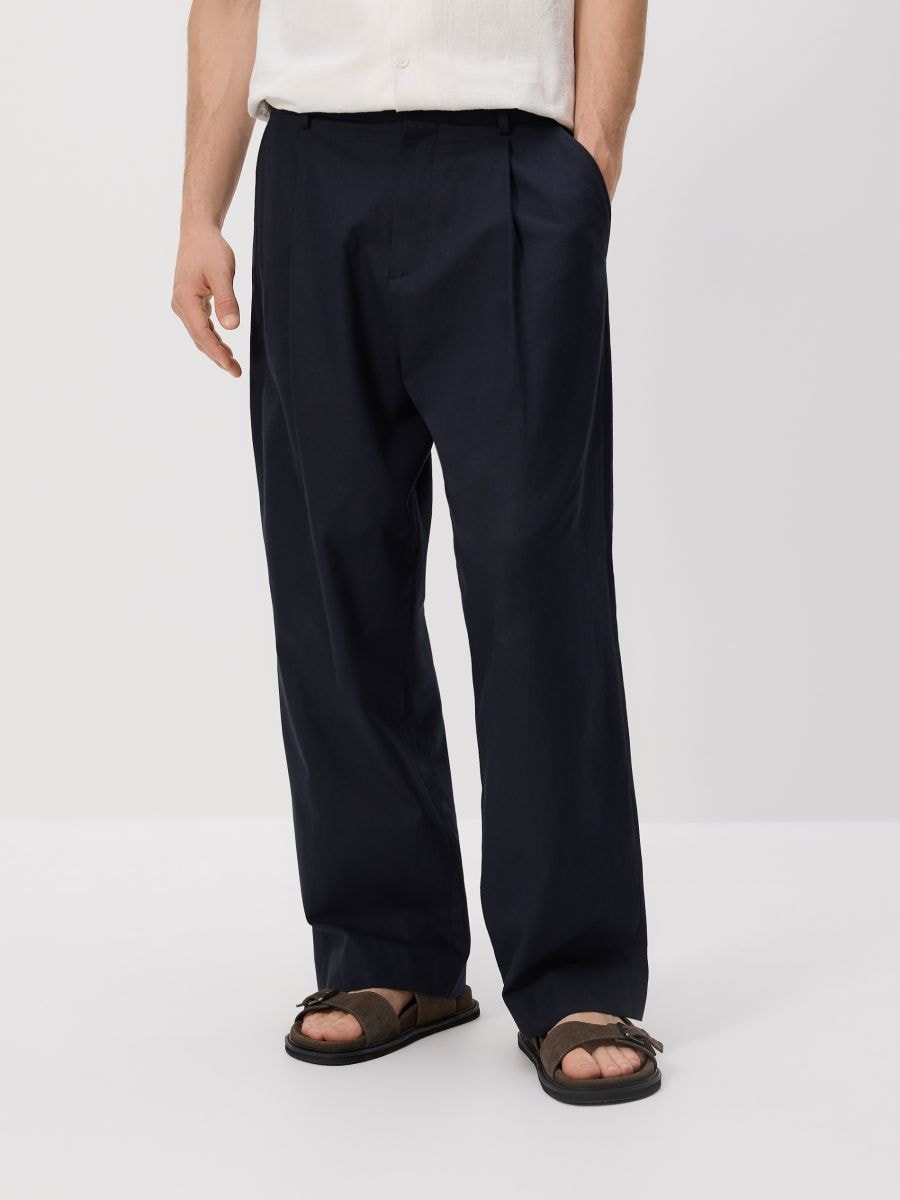 Loose trousers with linen blend - navy - RESERVED - 3
