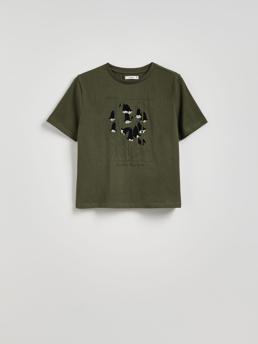 Cotton T-shirt with print - dusty green - RESERVED