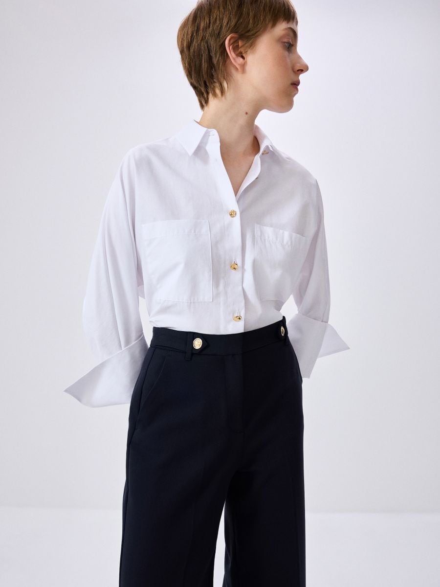 Wide leg trousers with decorative buttons - navy - RESERVED - 4