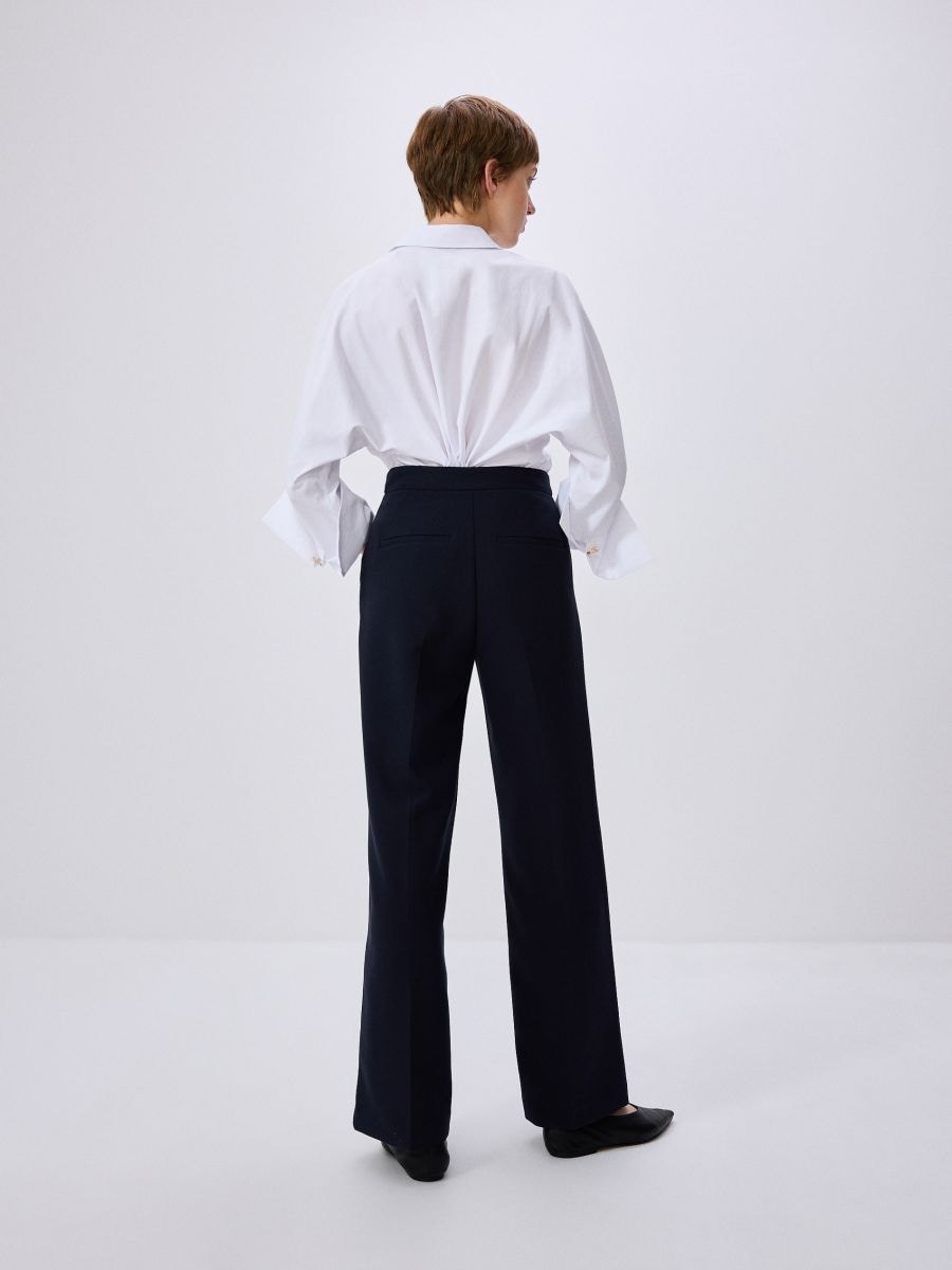 Wide leg trousers with decorative buttons - navy - RESERVED - 5