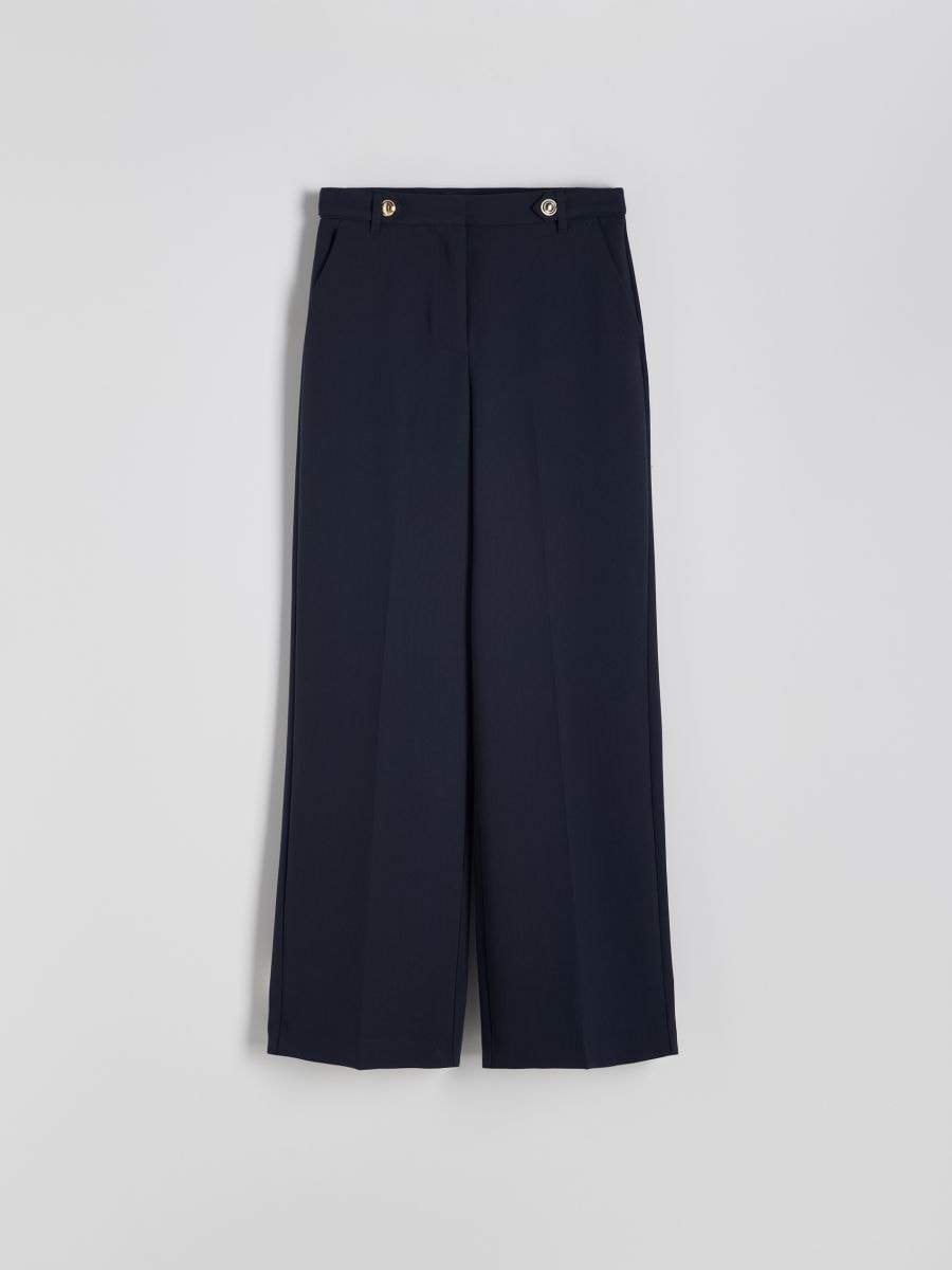 Wide leg trousers with decorative buttons - navy - RESERVED - 6