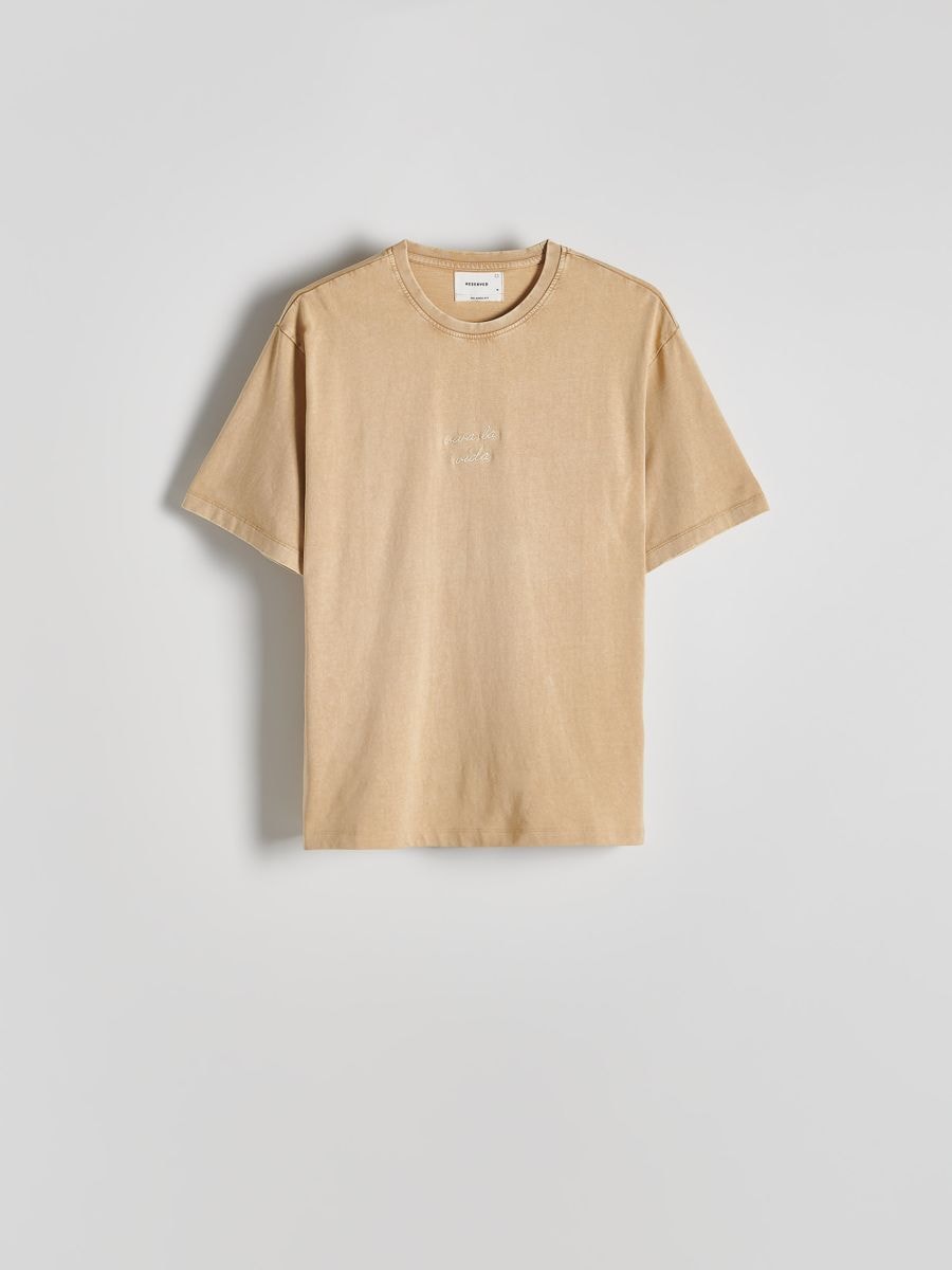 T-shirt relaxed z nadrukiem na plecach - bursztynowy - RESERVED