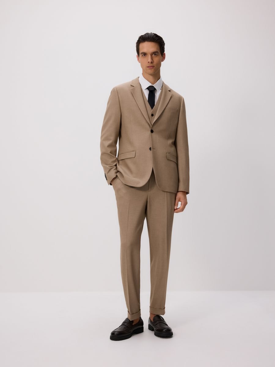 Regular fit blazer with viscose blend - beige - RESERVED
