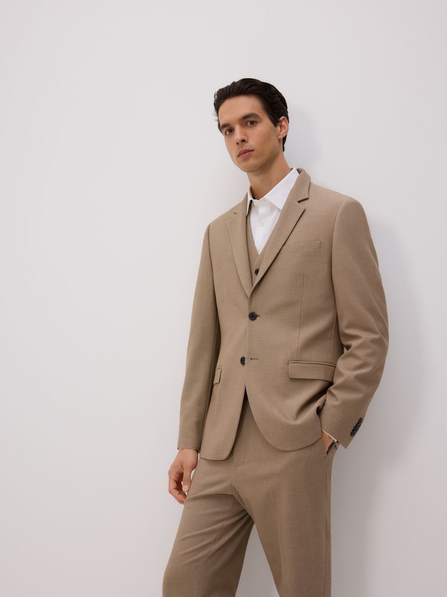 Regular fit blazer with viscose blend - beige - RESERVED