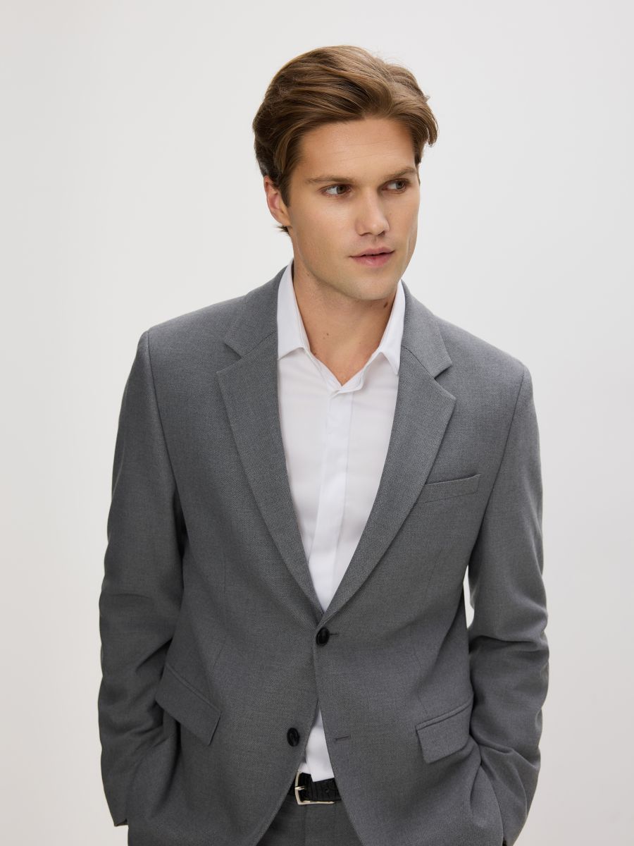 Blazer im Regular-Fit mit Viskosegemisch - dunkelgrau - RESERVED