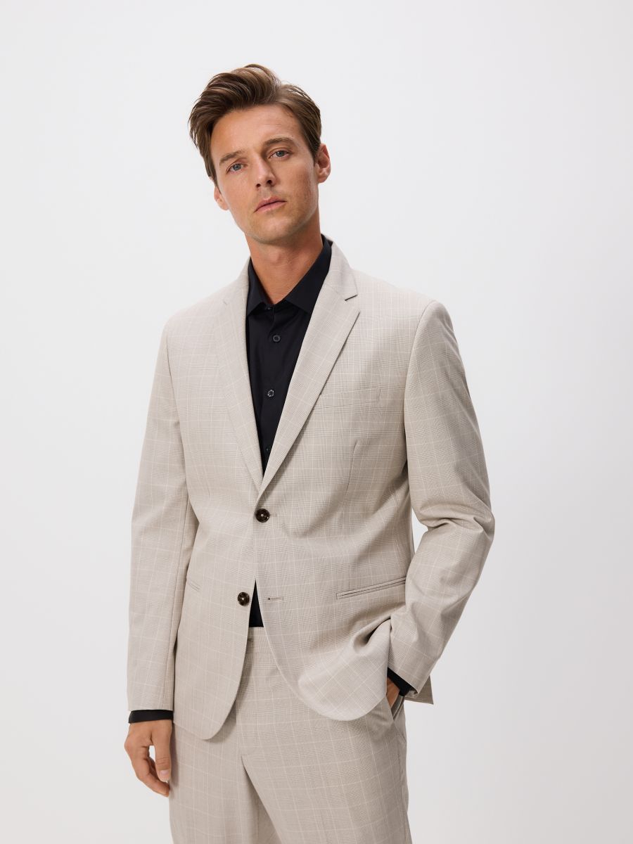Marynarka slim fit w kratę - beżowy - RESERVED