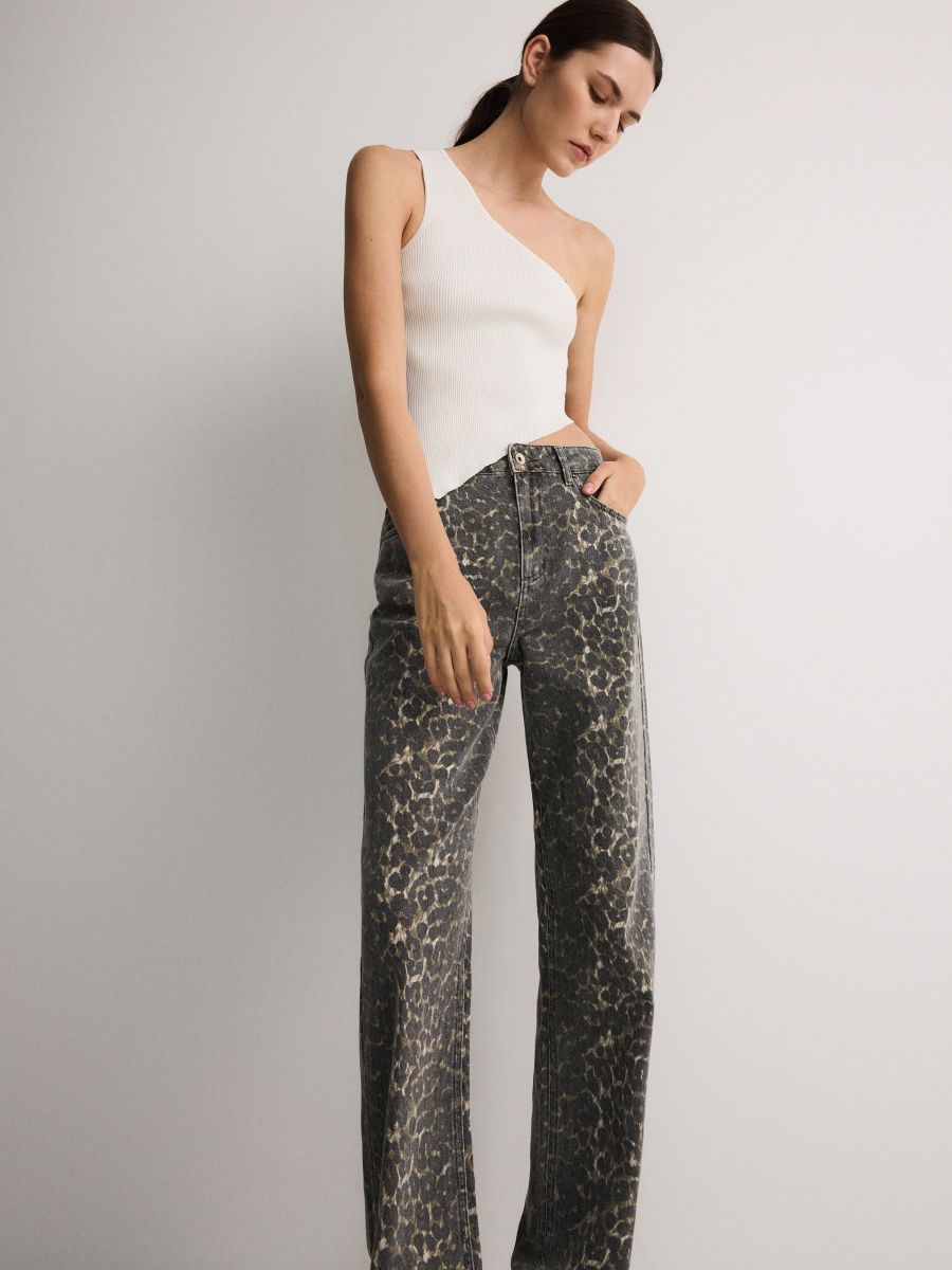Straight jeans with animal pattern - multicolor - RESERVED - 5