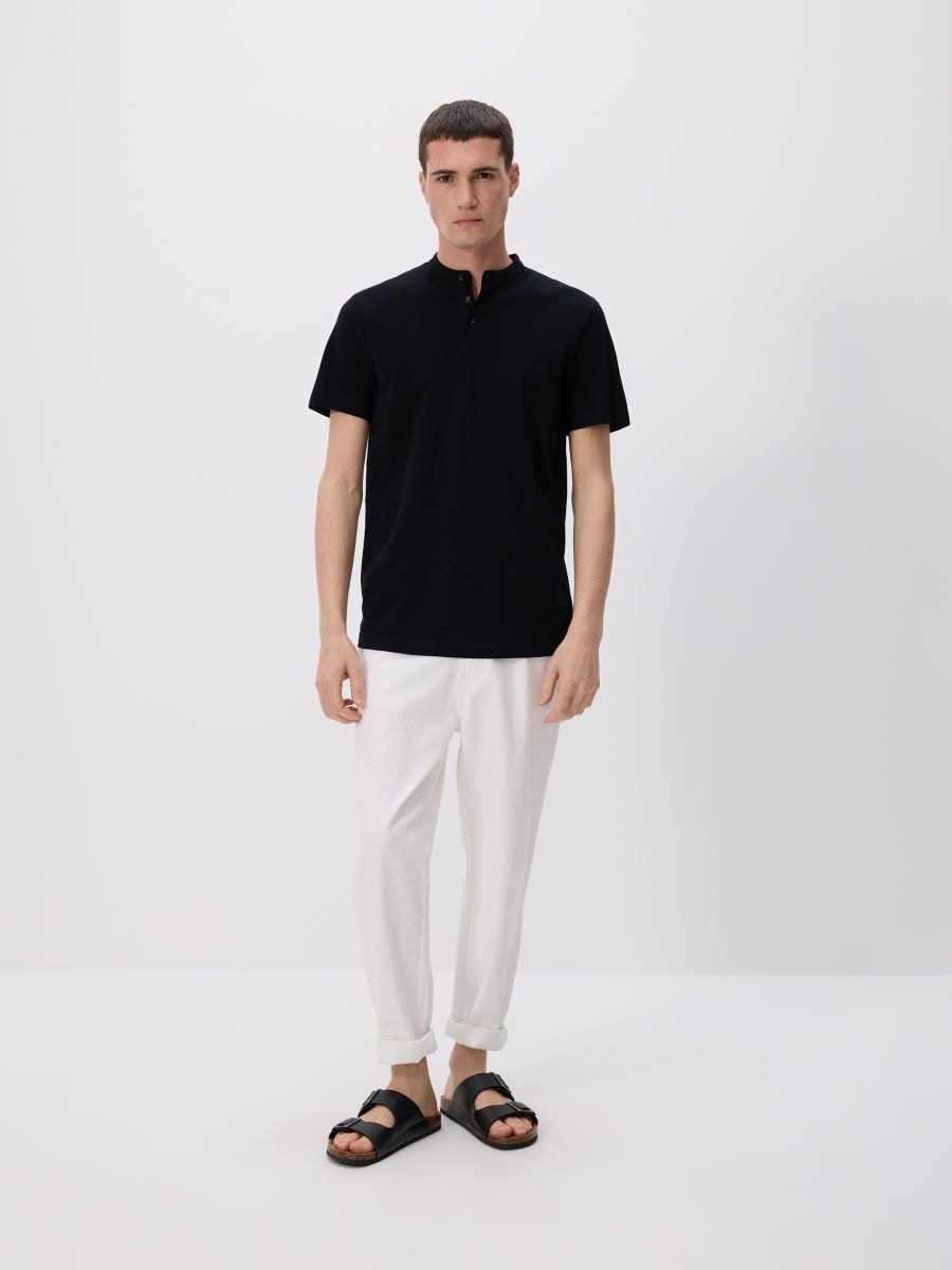 Regular fit polo shirt with stand up collar - black - RESERVED