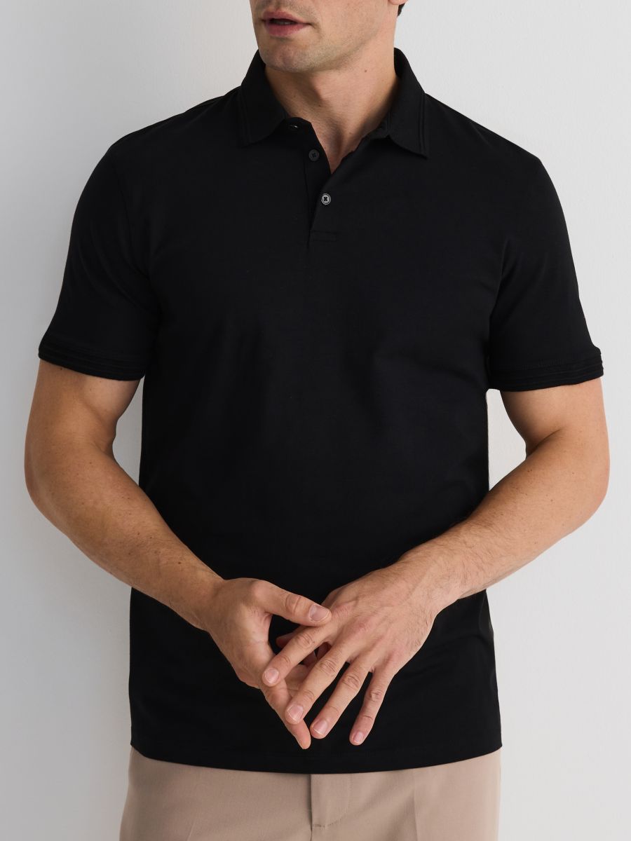 Regular fit polo shirt - black - RESERVED