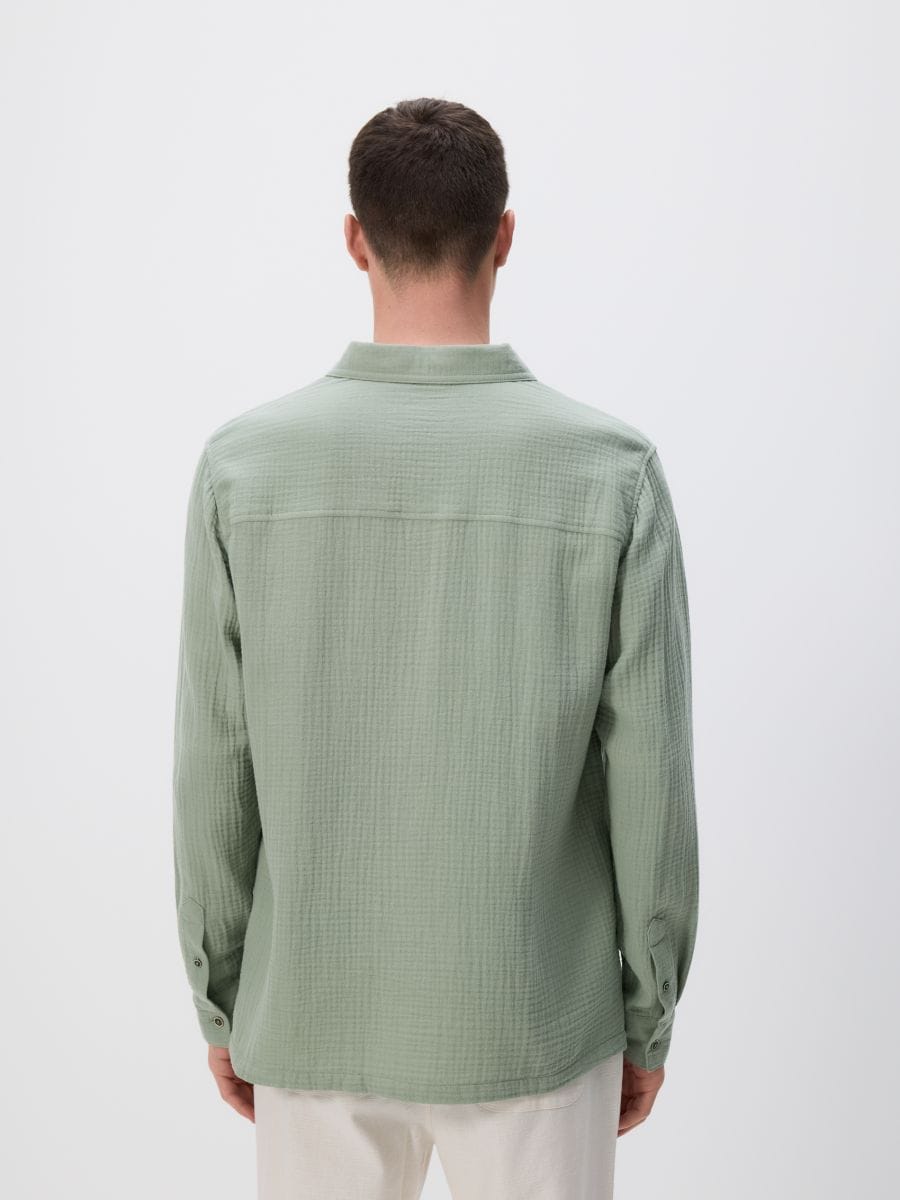 Muslin overhemd met regular fit - LICHT OLIJFGROEN - RESERVED - 4