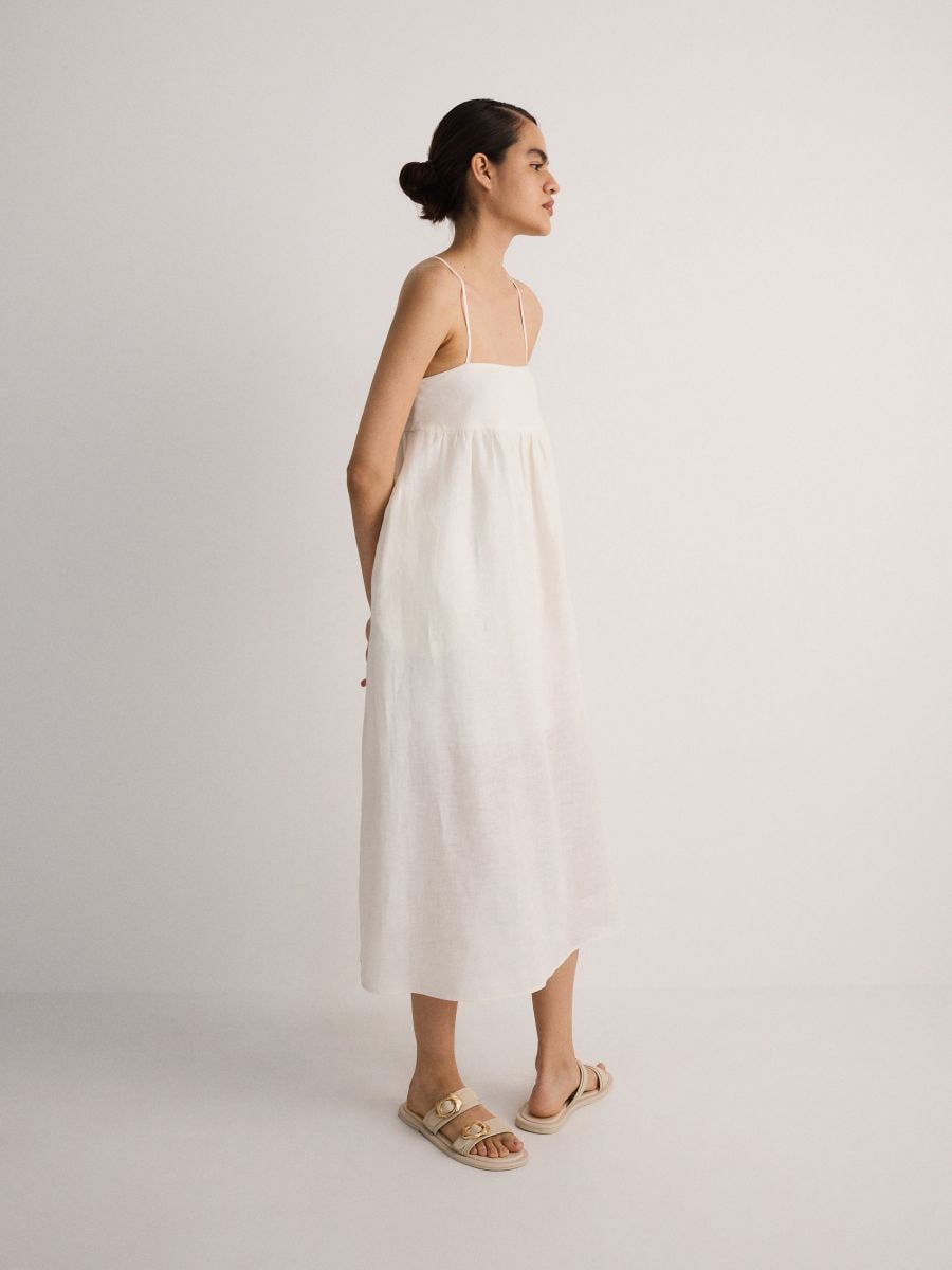 Lanena midi haljina - krem - RESERVED - 3
