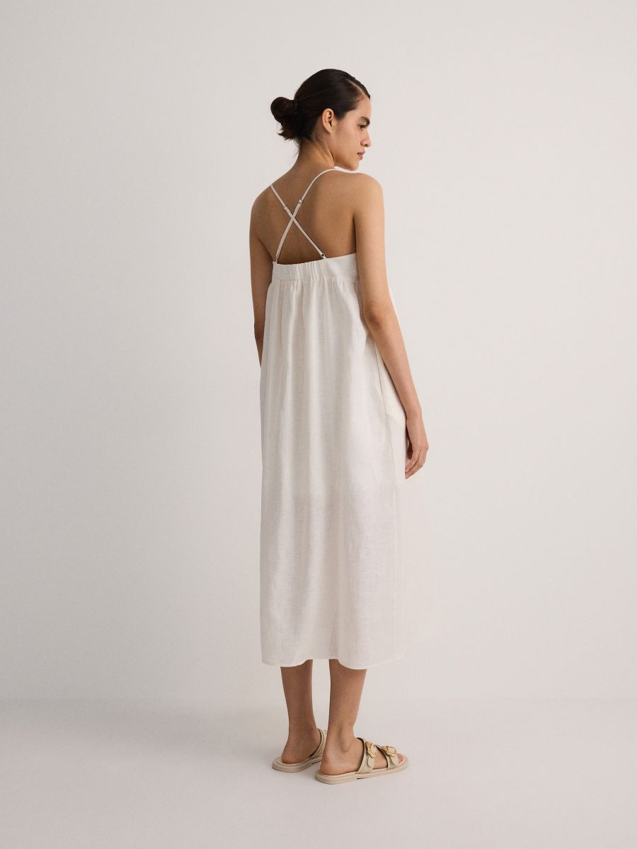 Lanena midi haljina - krem - RESERVED - 4