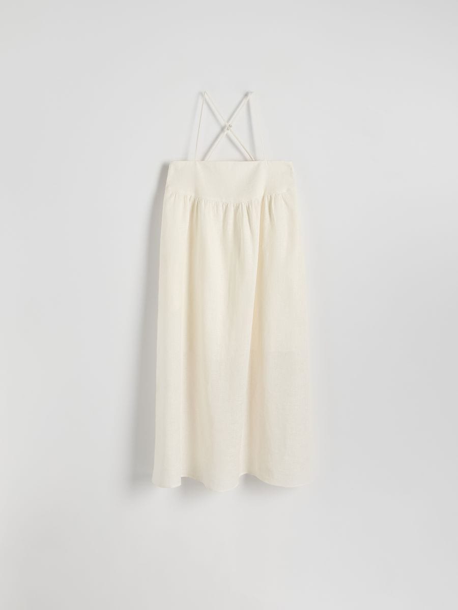 Lanena midi haljina - krem - RESERVED - 5