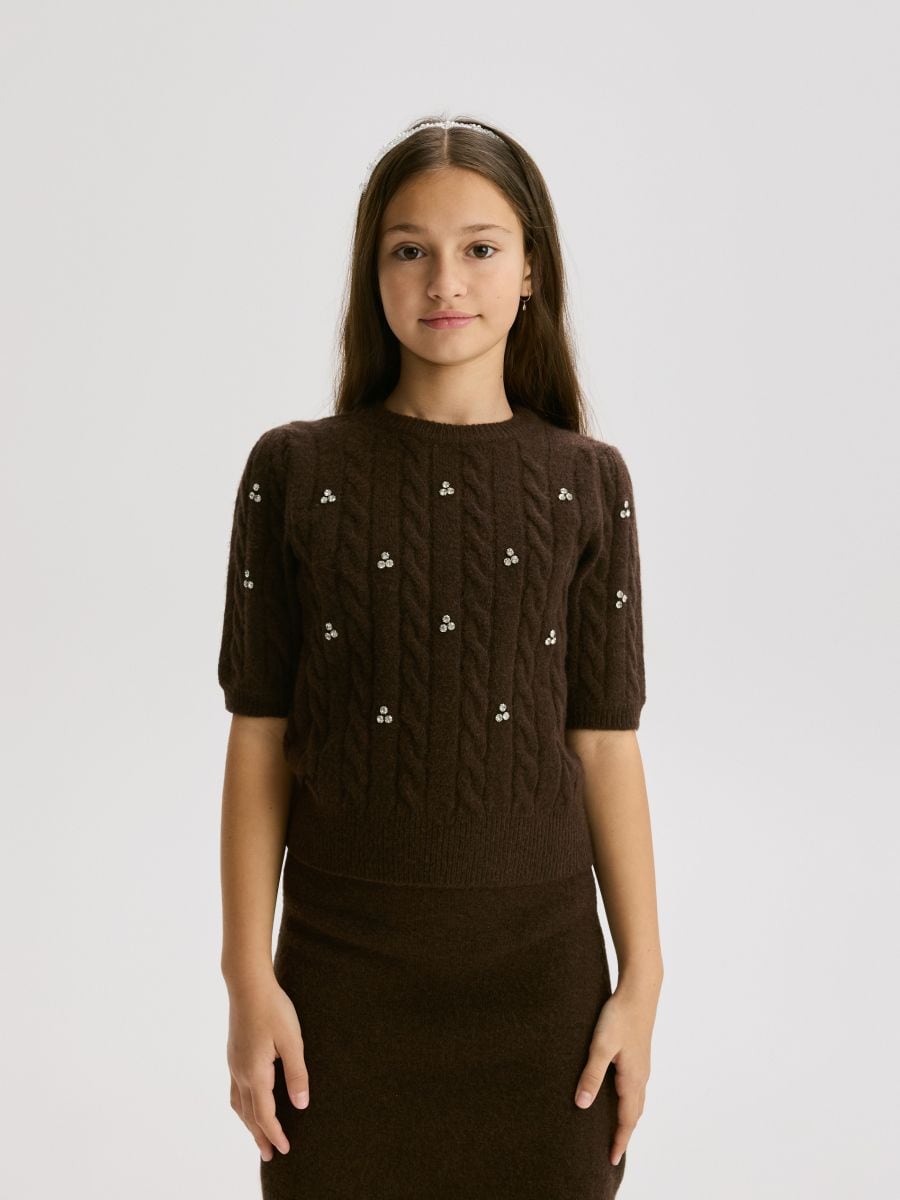 Πουλόβερ από μείγμα μαλλιού - θαμπο καφε - RESERVED