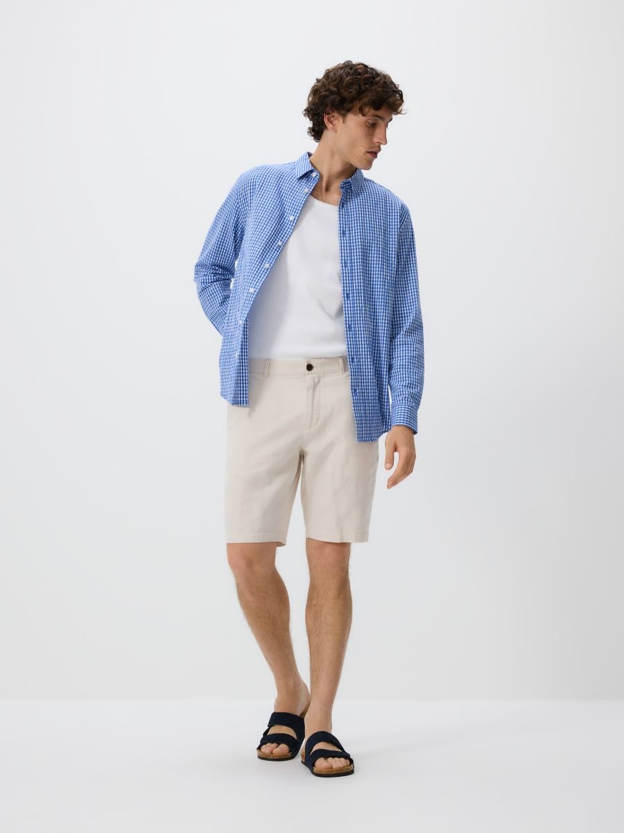 Regular fit shirt with linen blend - blue - RESERVED - 2
