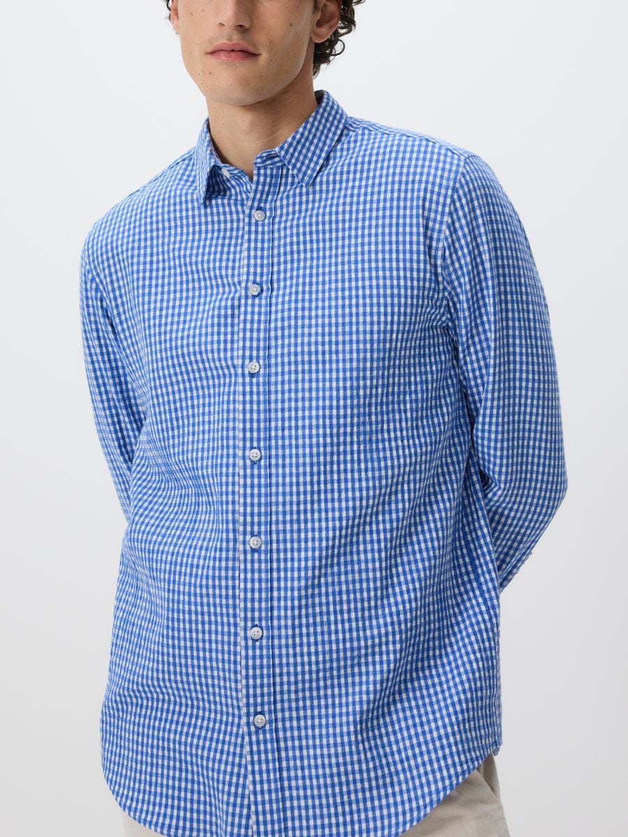 Regular fit shirt with linen blend - blue - RESERVED - 3