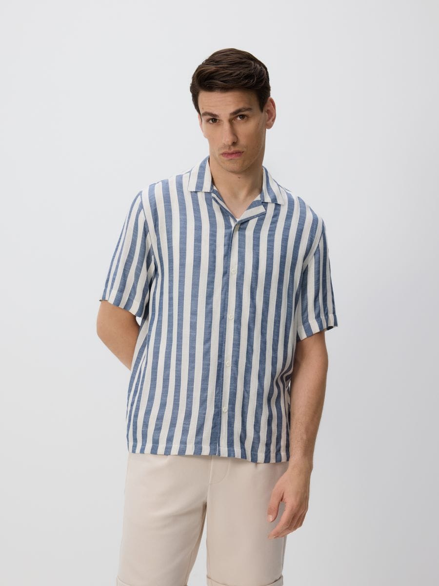 Comfort fit viscose rich shirt - blue - RESERVED