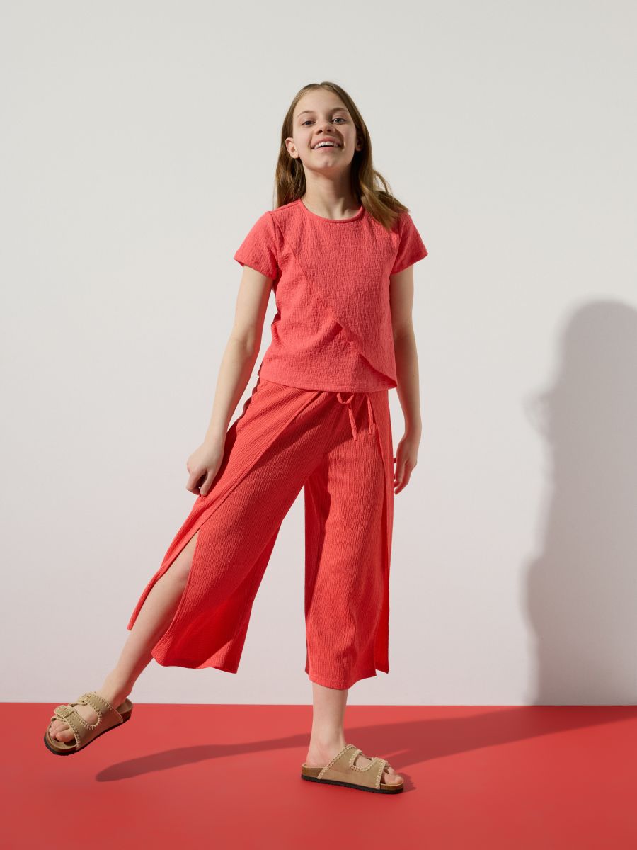 Blouse with asymmetric stitching - coral - RESERVED - 4