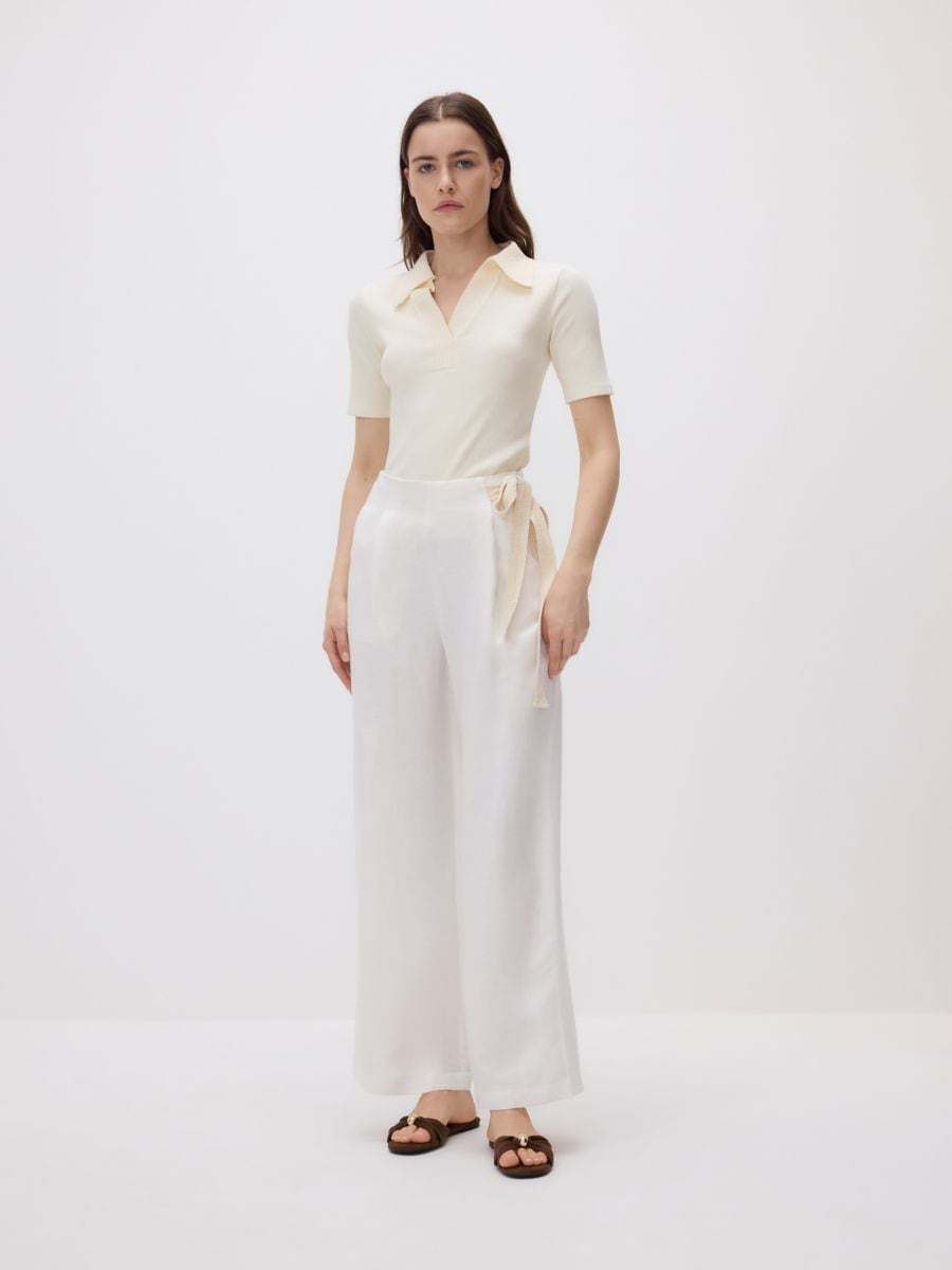 Linen rich trousers with viscose blend - cream - RESERVED - 3