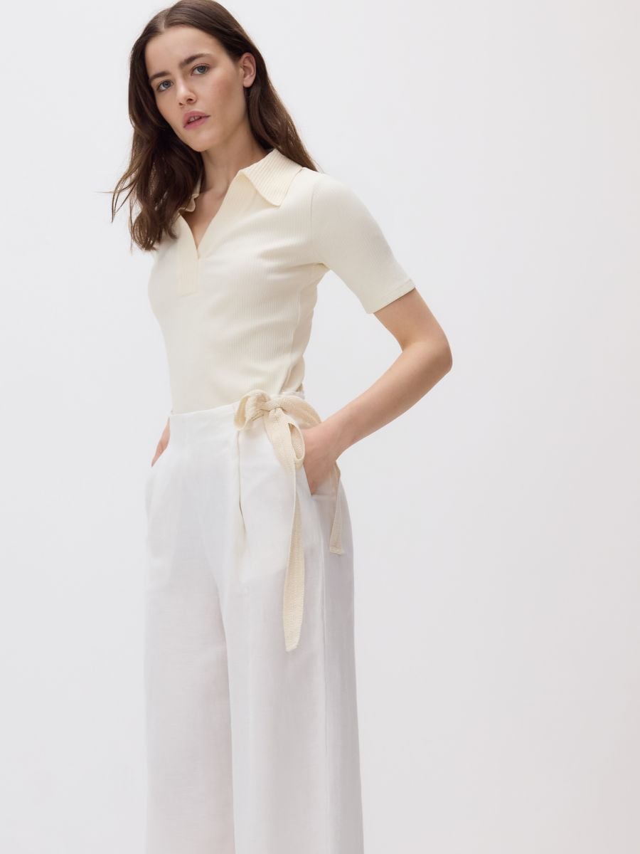 Linen rich trousers with viscose blend - cream - RESERVED - 4