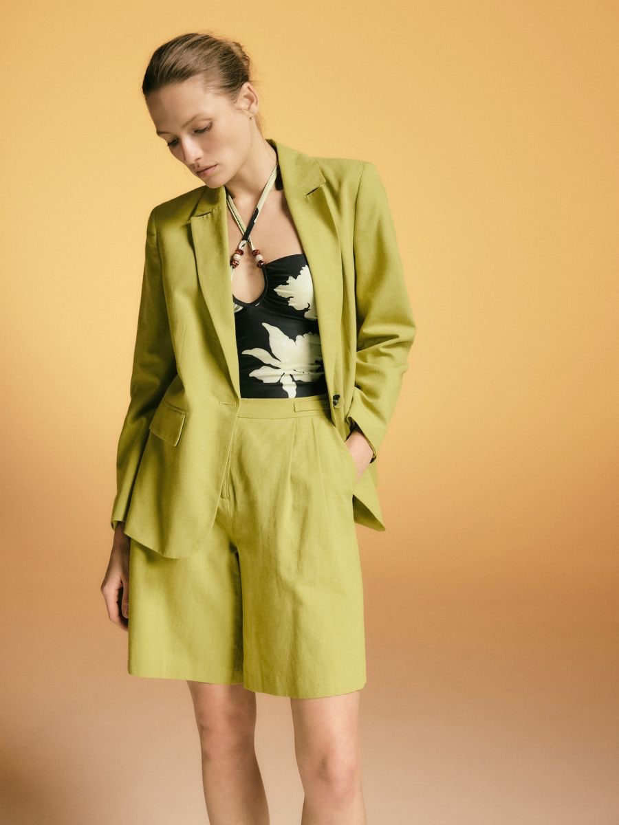 Shorts with linen blend - yellow green - RESERVED - 6