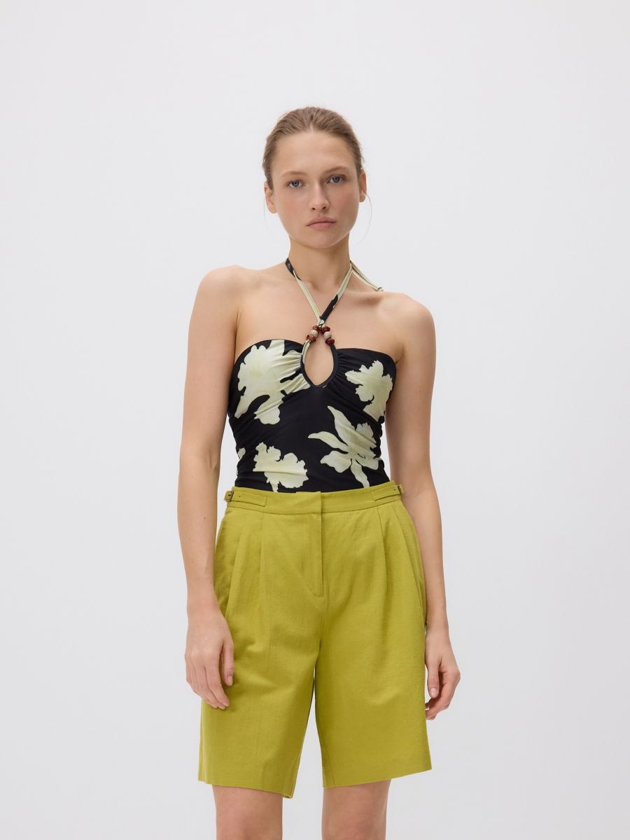 Shorts with linen blend - yellow green - RESERVED - 3