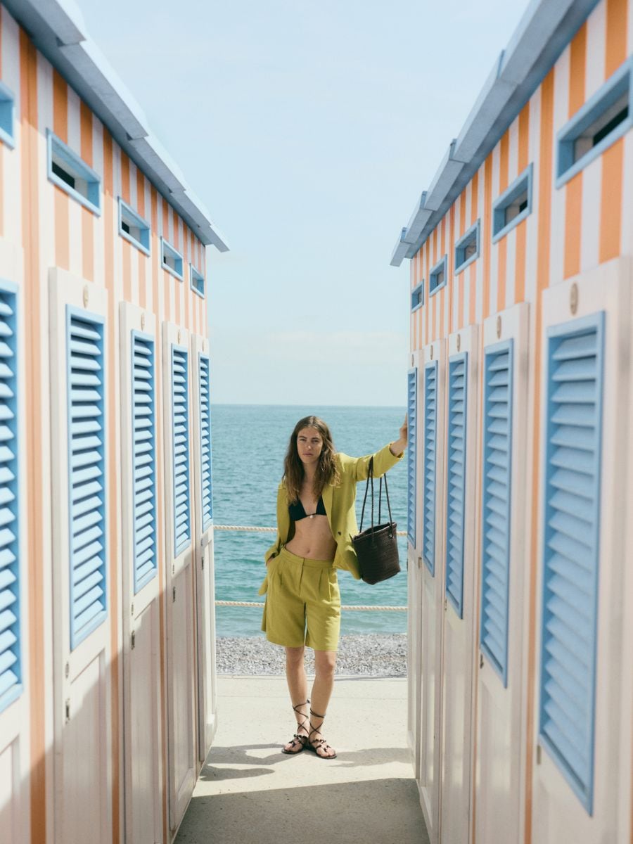 Shorts mit Leinenanteil - gelbgrün - RESERVED