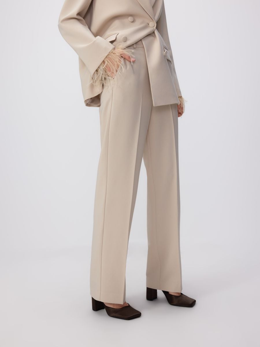 Trousers with pressed crease - beige - RESERVED - 2