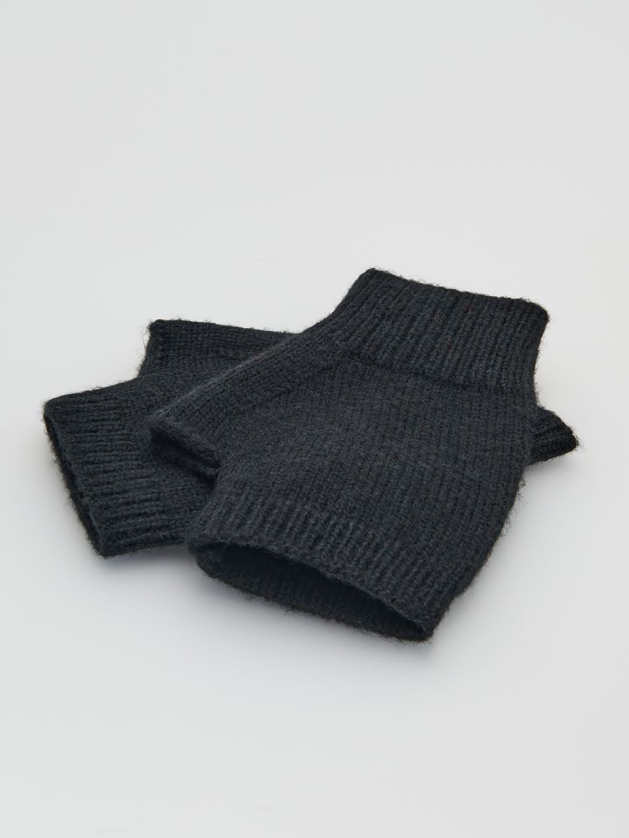 Jersey fingerless mittens - black - RESERVED - 2