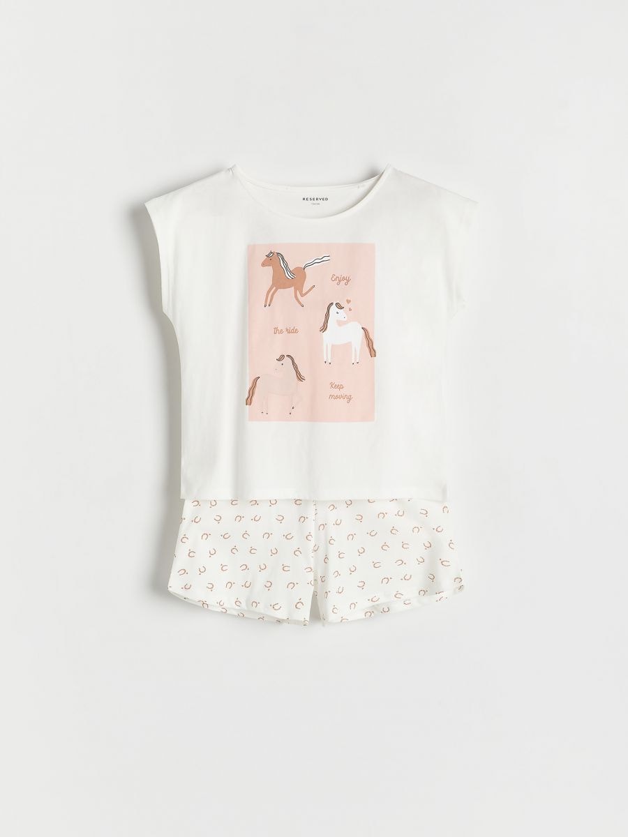 Printed cotton pyjama set - cream - RESERVED