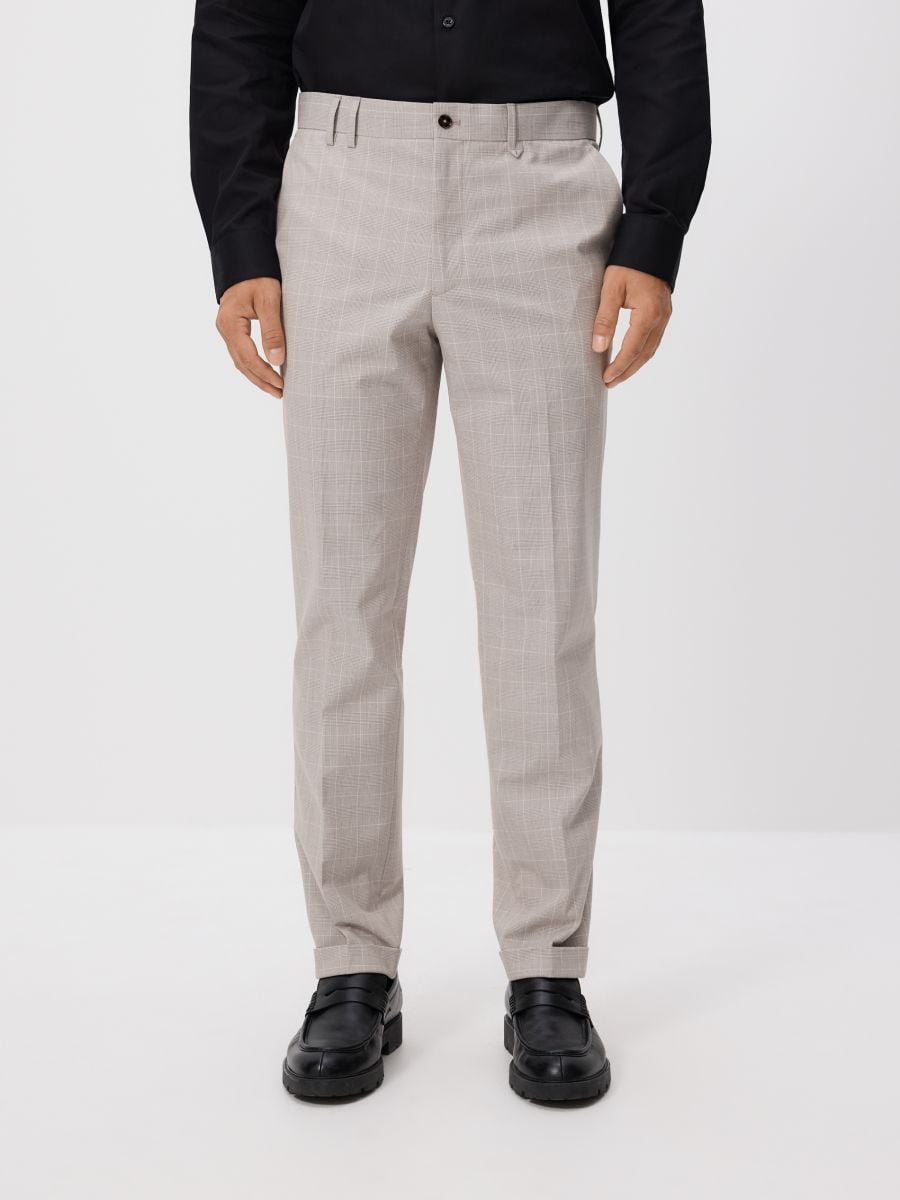 Slim fit karirane hlače - bež - RESERVED