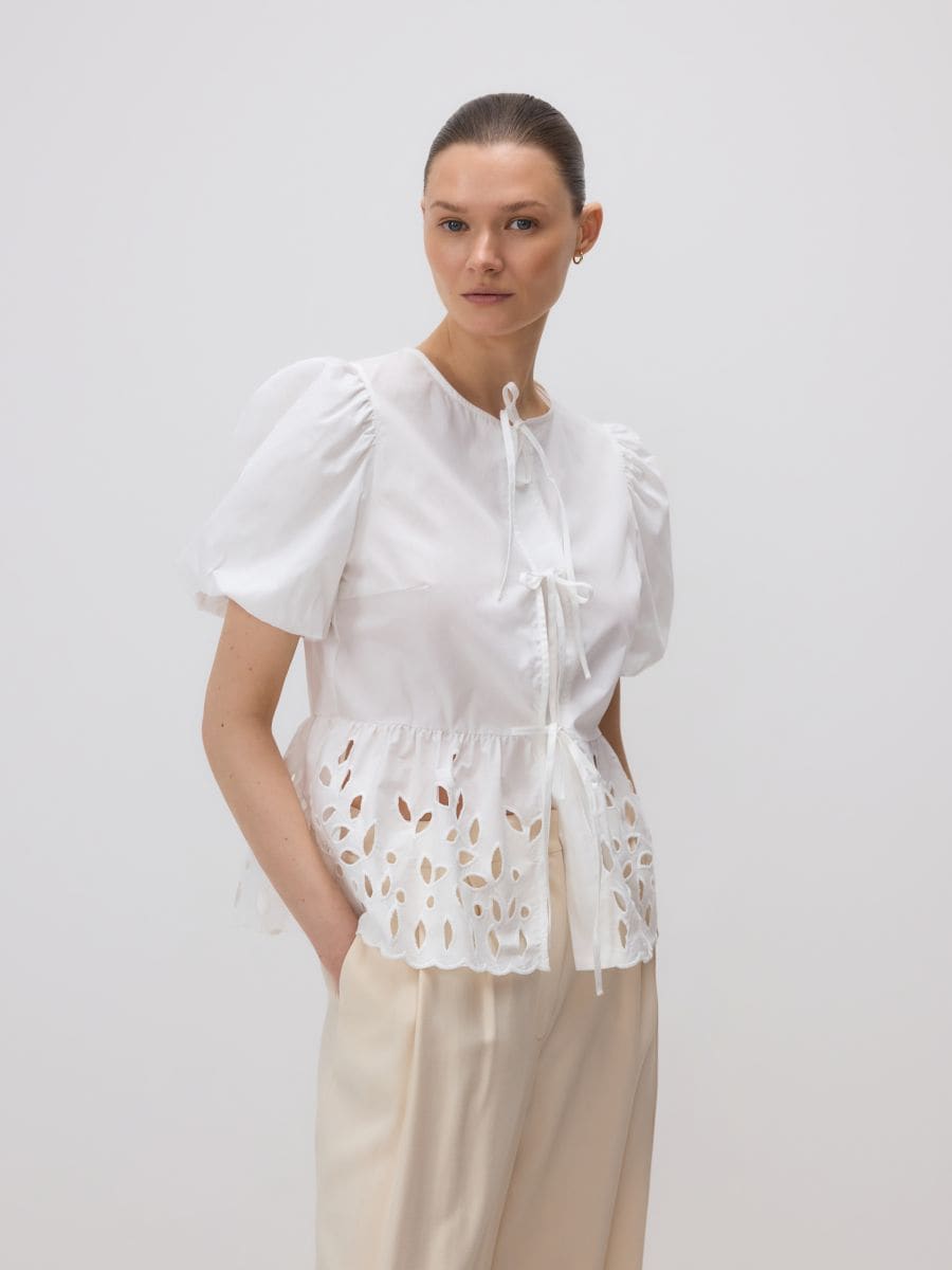 Tie blouse with peplum - white - RESERVED - 3