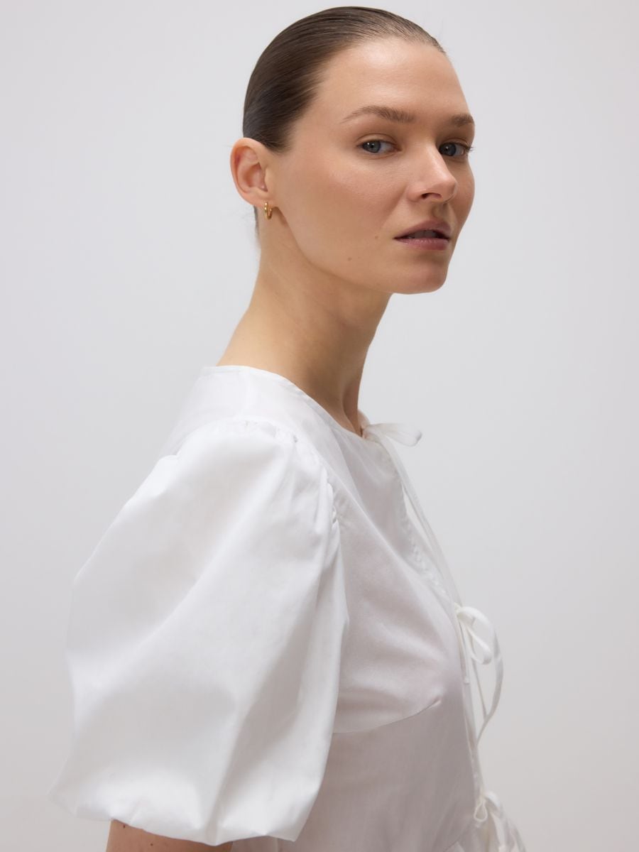 Tie blouse with peplum - white - RESERVED - 5
