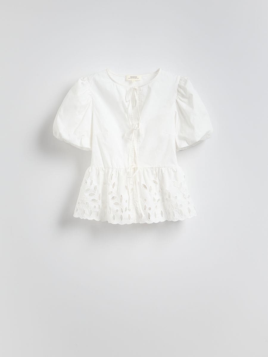Tie blouse with peplum - white - RESERVED - 6