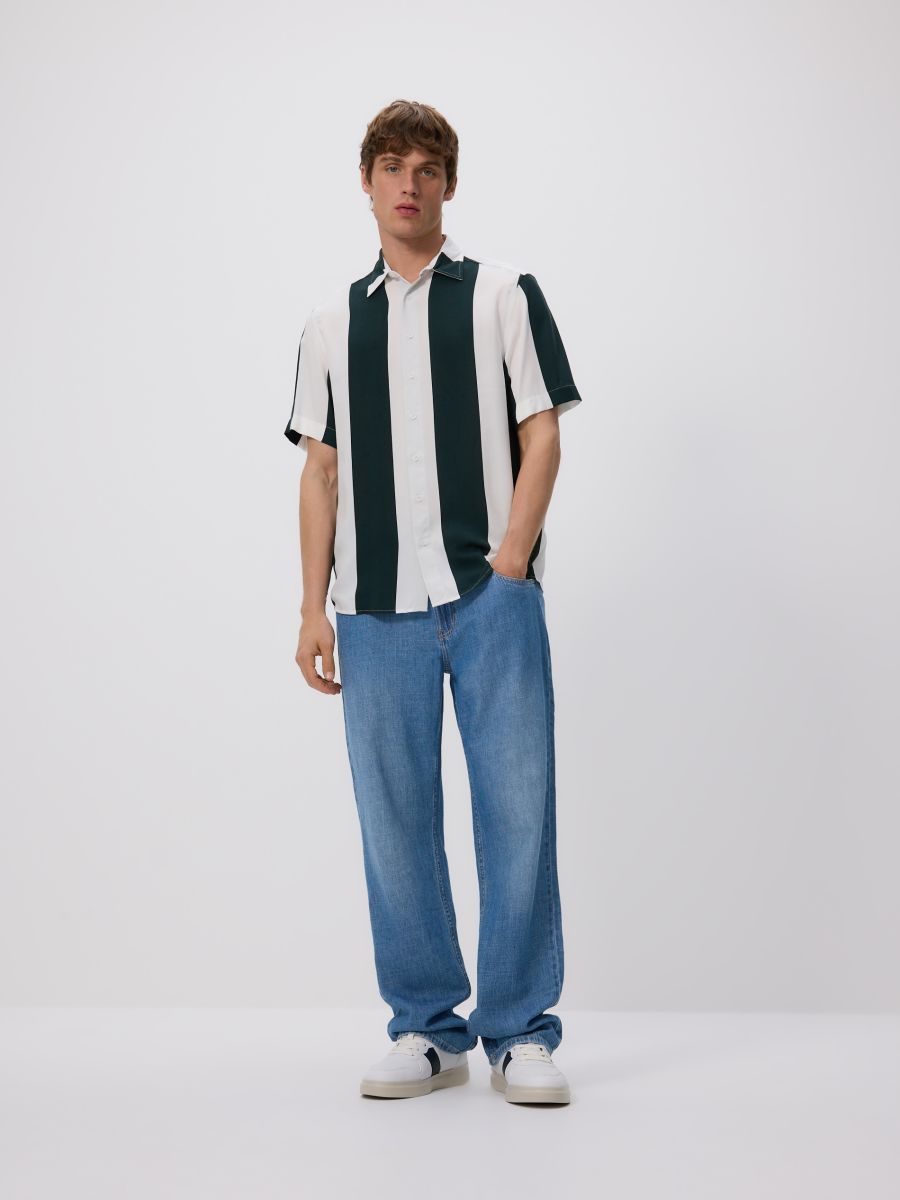 Comfort fit viscose shirt - teal green - RESERVED