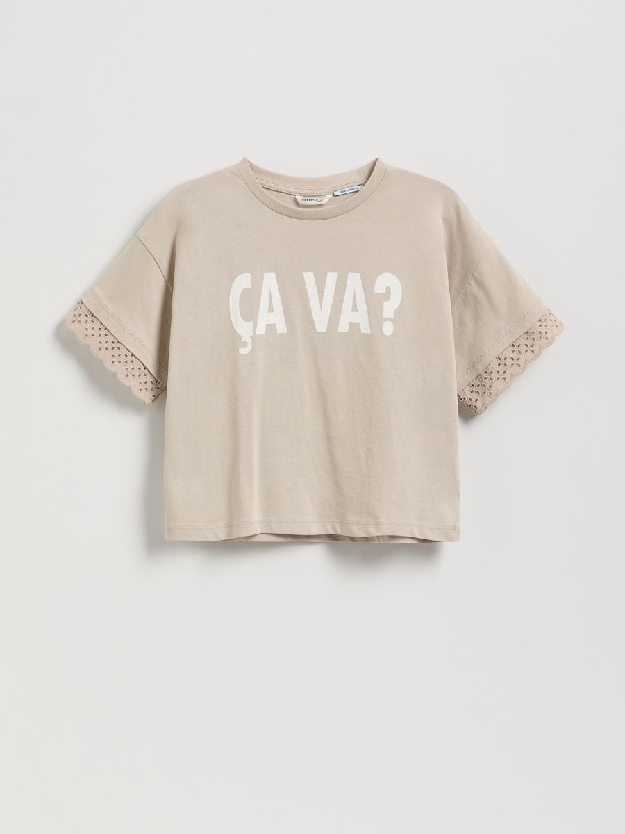 Short T-shirt with print - nude - RESERVED