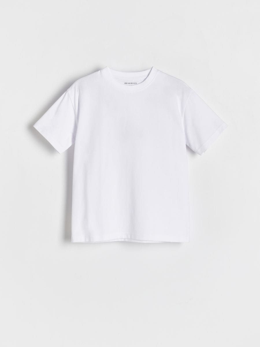 Predimenzionirana pamučna majica kratkih rukava - bijela - RESERVED