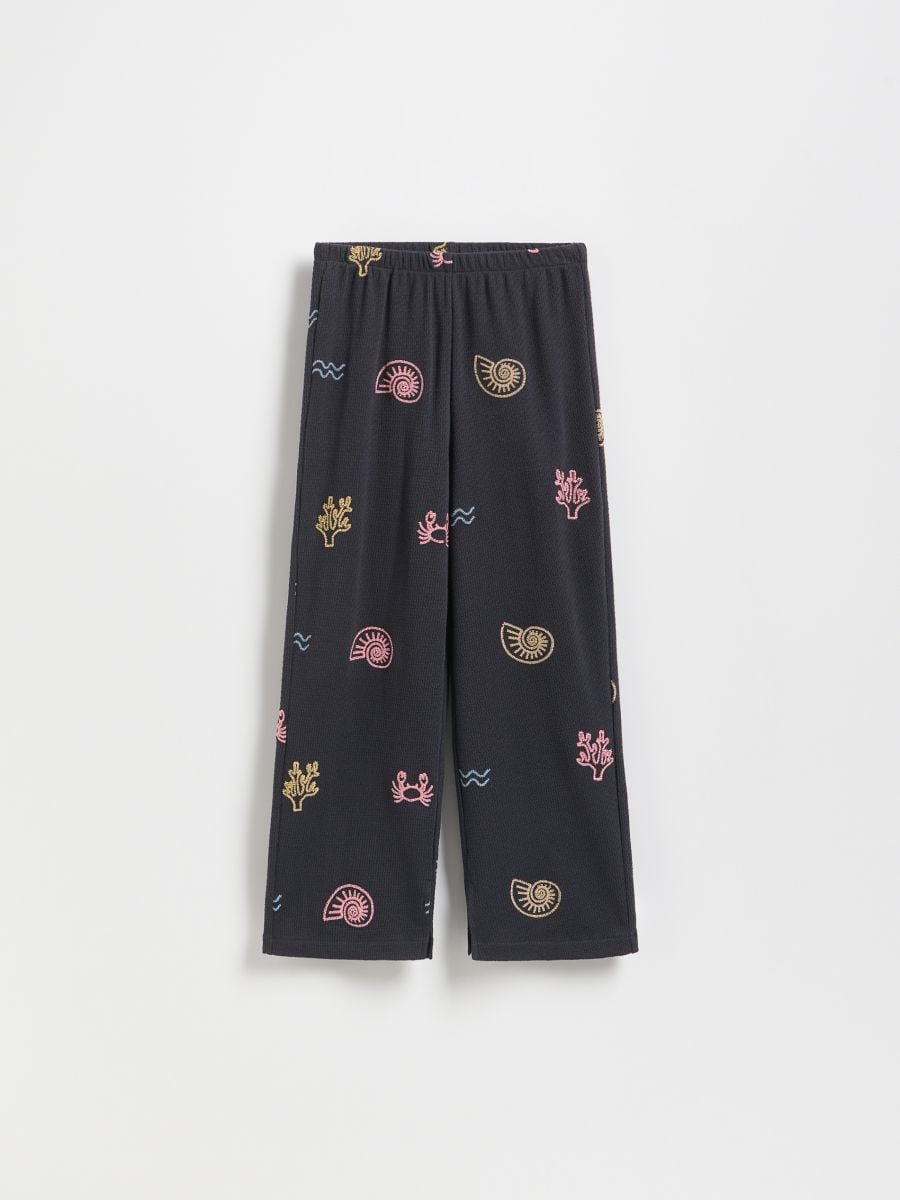 Pantaloni tricotate cu broderie - gri-închis - RESERVED
