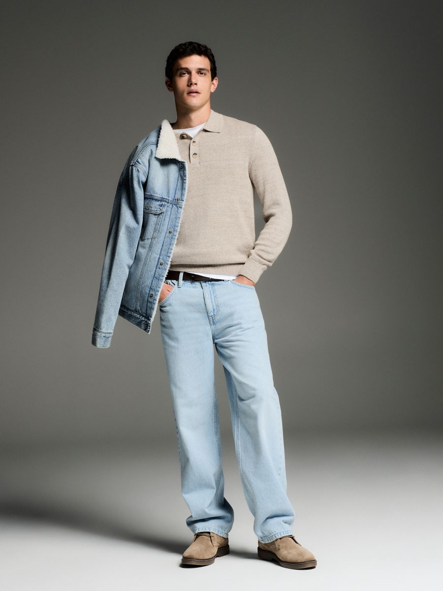 Denim sherpa jacket - blue - RESERVED