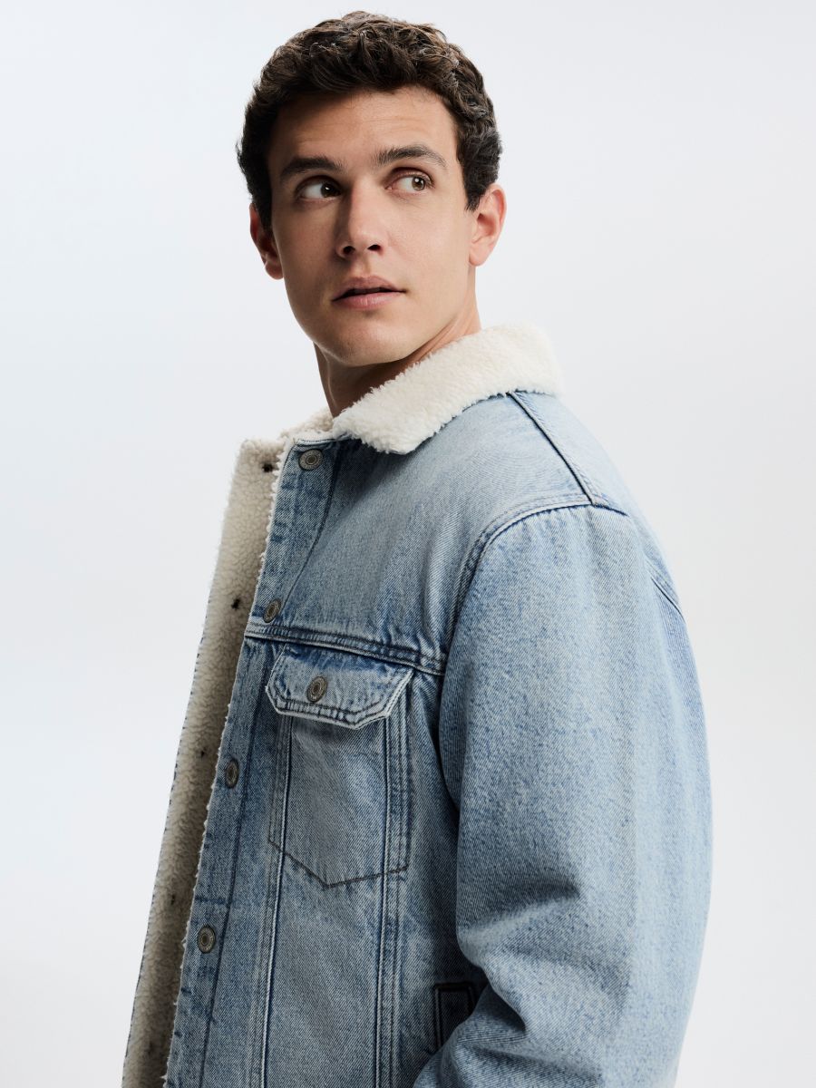 Denim sherpa jacket - blue - RESERVED