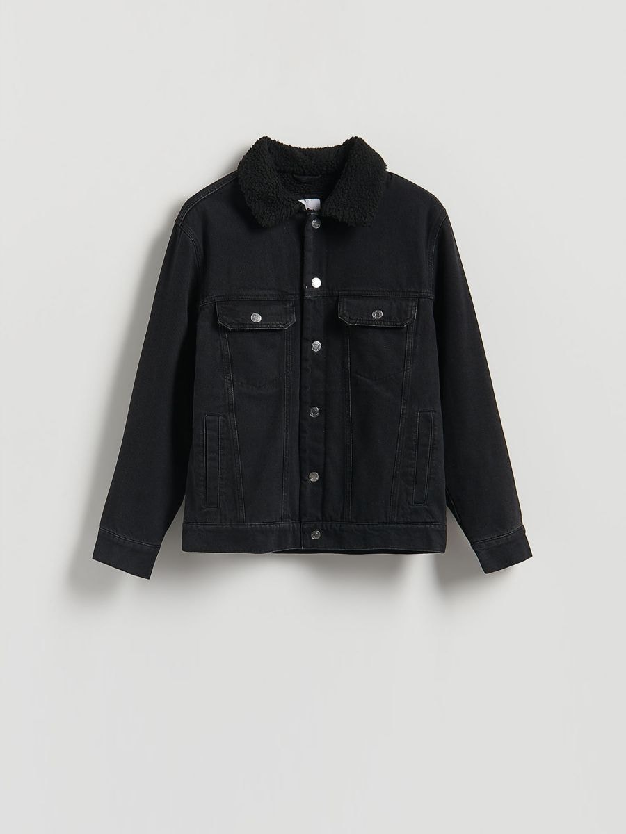 Denim sherpa jacket - black - RESERVED